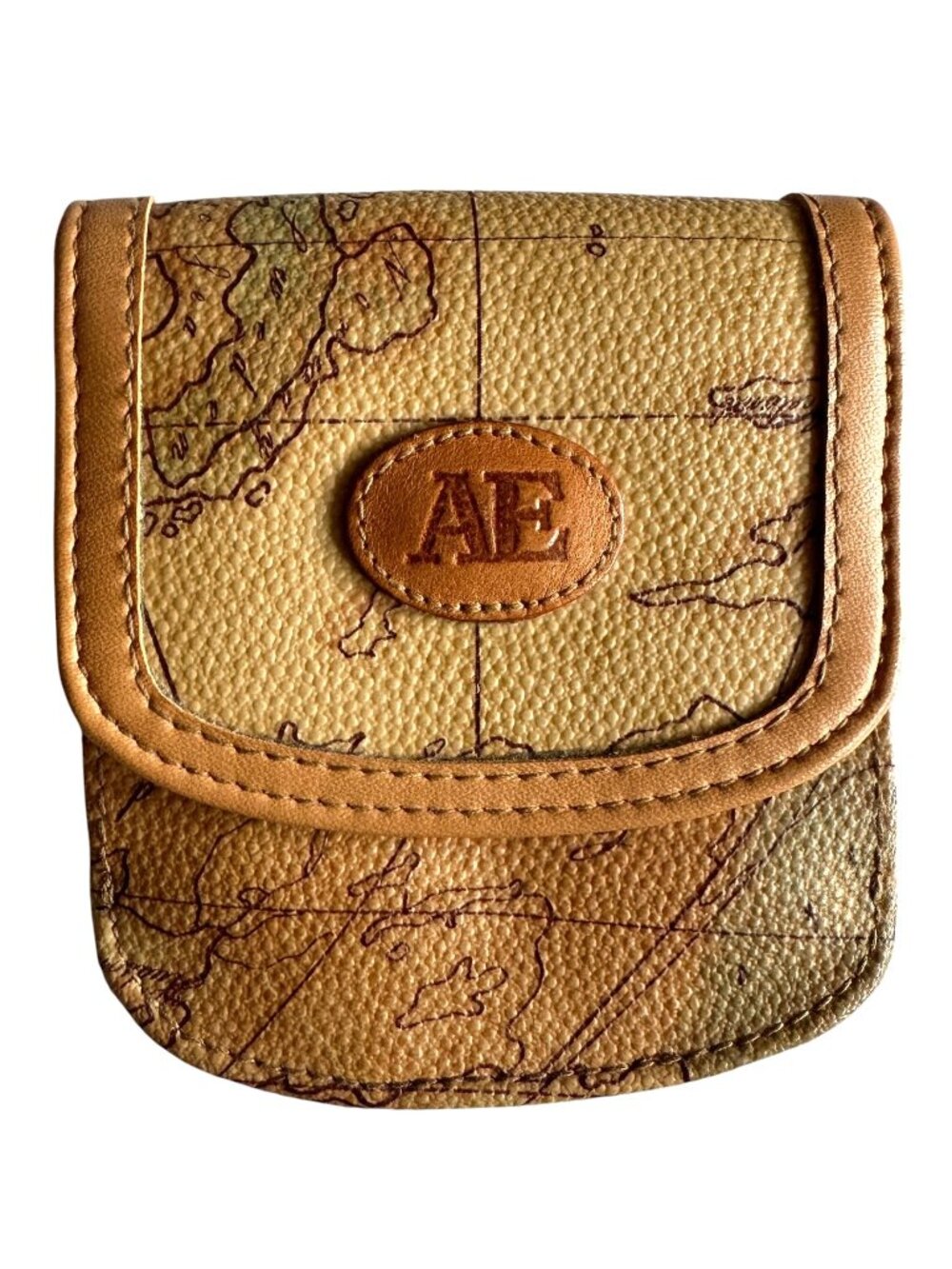 Allan Edward Vintage Wallet Leather World Map Tan Compact Bifold Voyager
